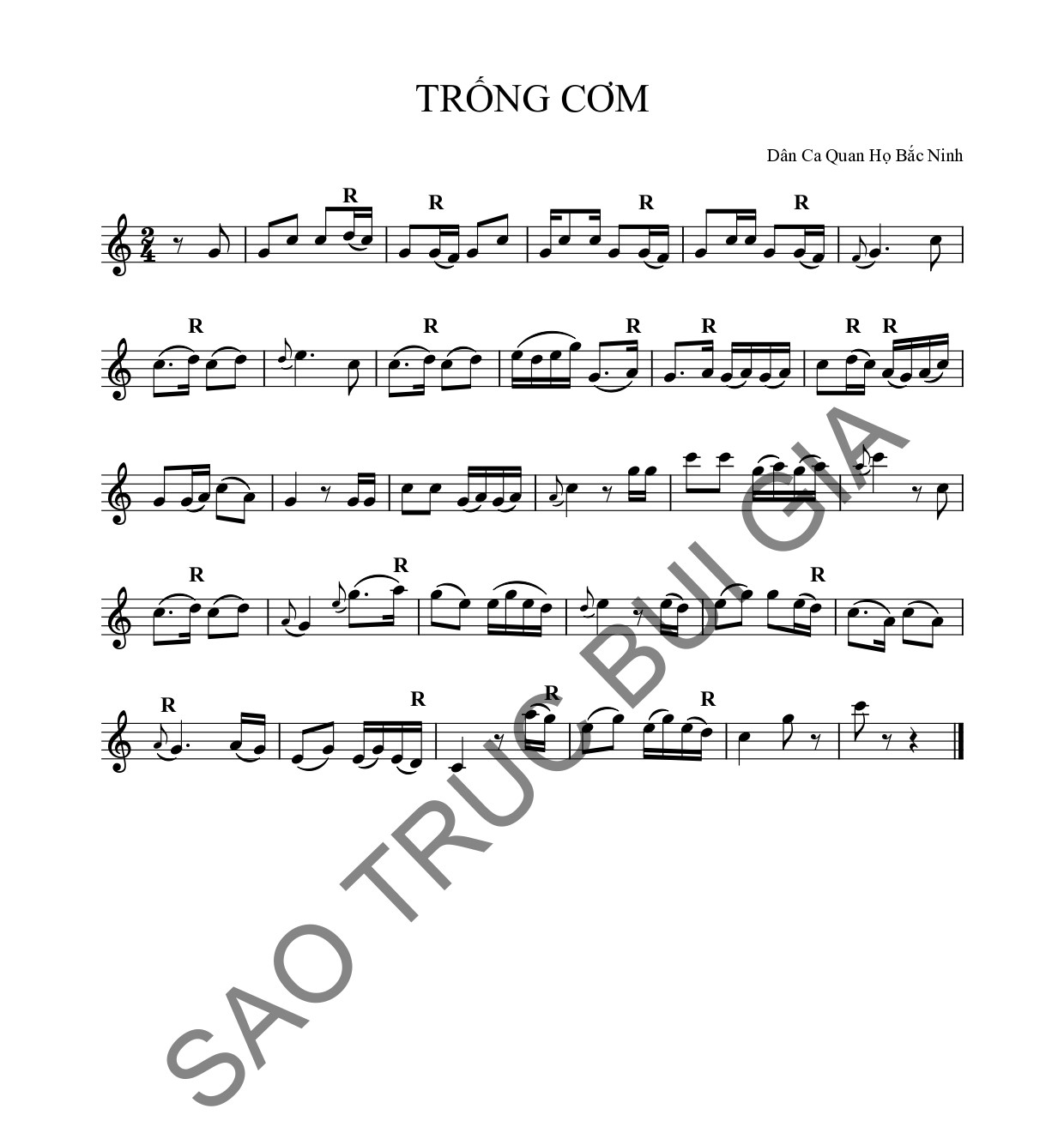 Sheet nhạc Trống Cơm - Thiền sáo - Cảm xúc vượt thời gian